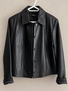Danier Black Leather Button-Front Jacket